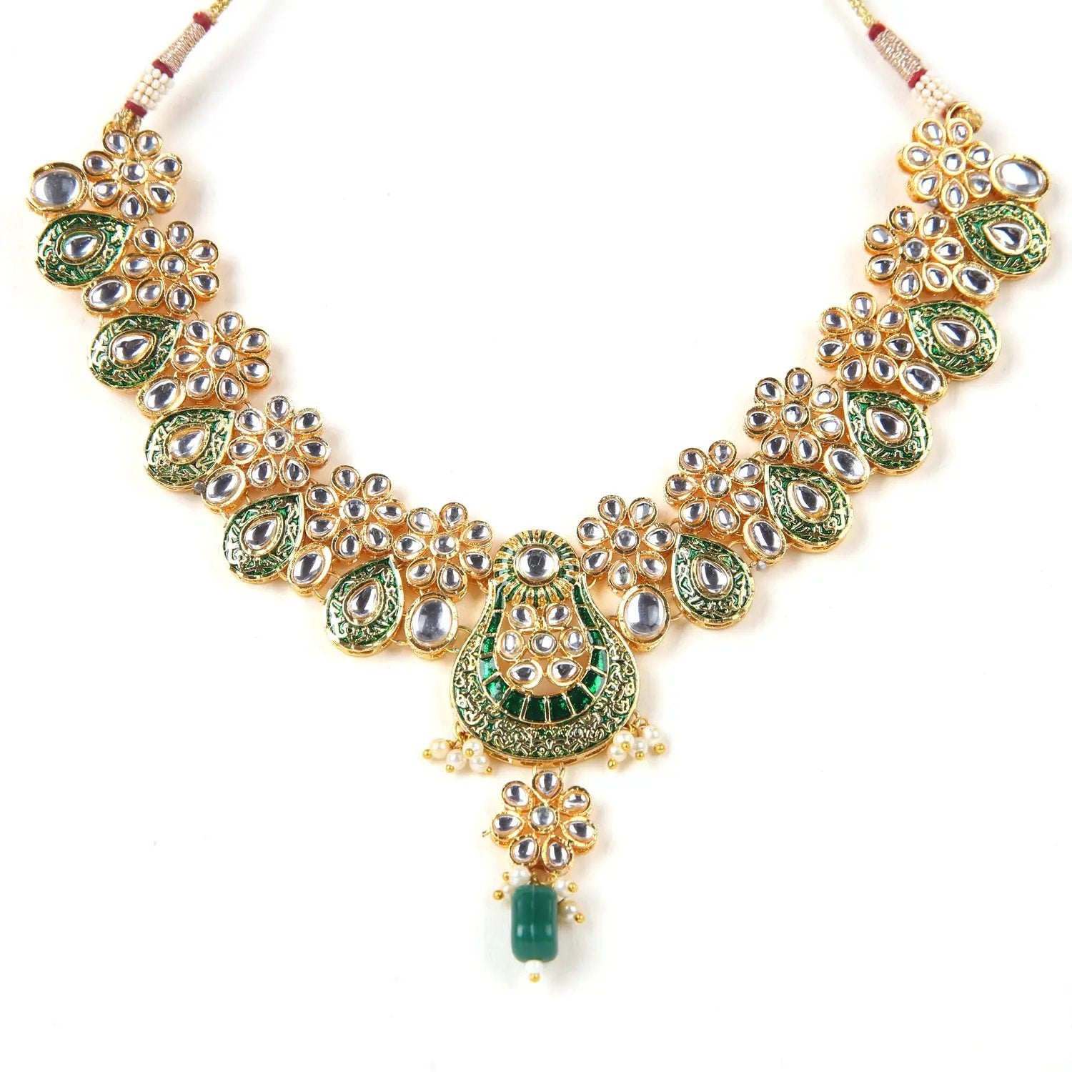 Sizzle Jewels Royal Green Kundan Necklace Set with Earrings and Maang Tikka SIZZLE JEWELS