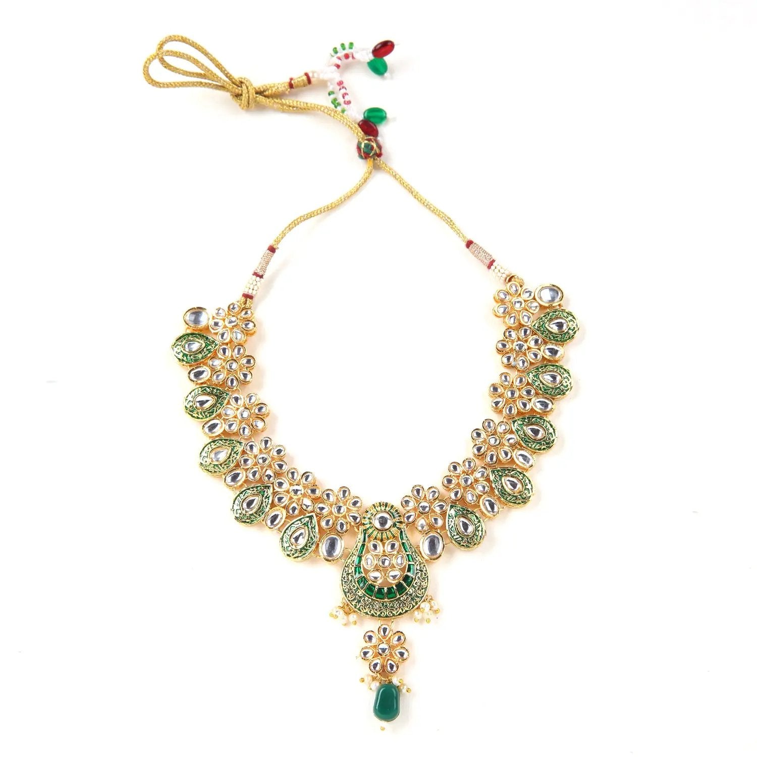 Sizzle Jewels Royal Green Kundan Necklace Set with Earrings and Maang Tikka SIZZLE JEWELS