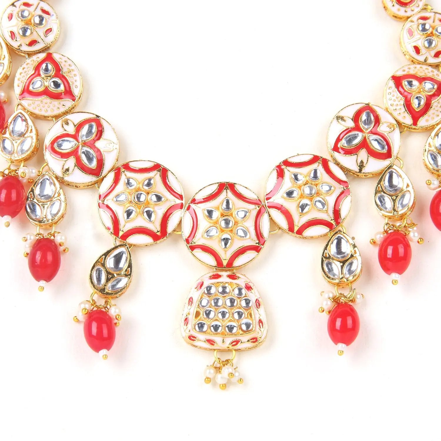 Sizzle Jewels Handmade Red Kundan Necklace Set with Earrings and Maang Tikka SIZZLE JEWELS