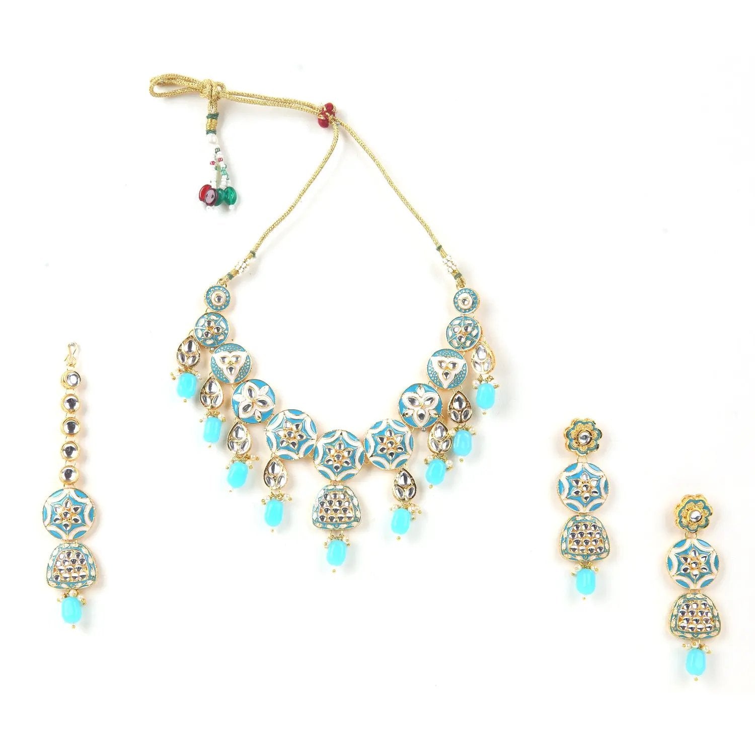 Sizzle Jewels Handmade Sky Blue Kundan Necklace Set with Earrings | Maang Tikka SIZZLE JEWELS