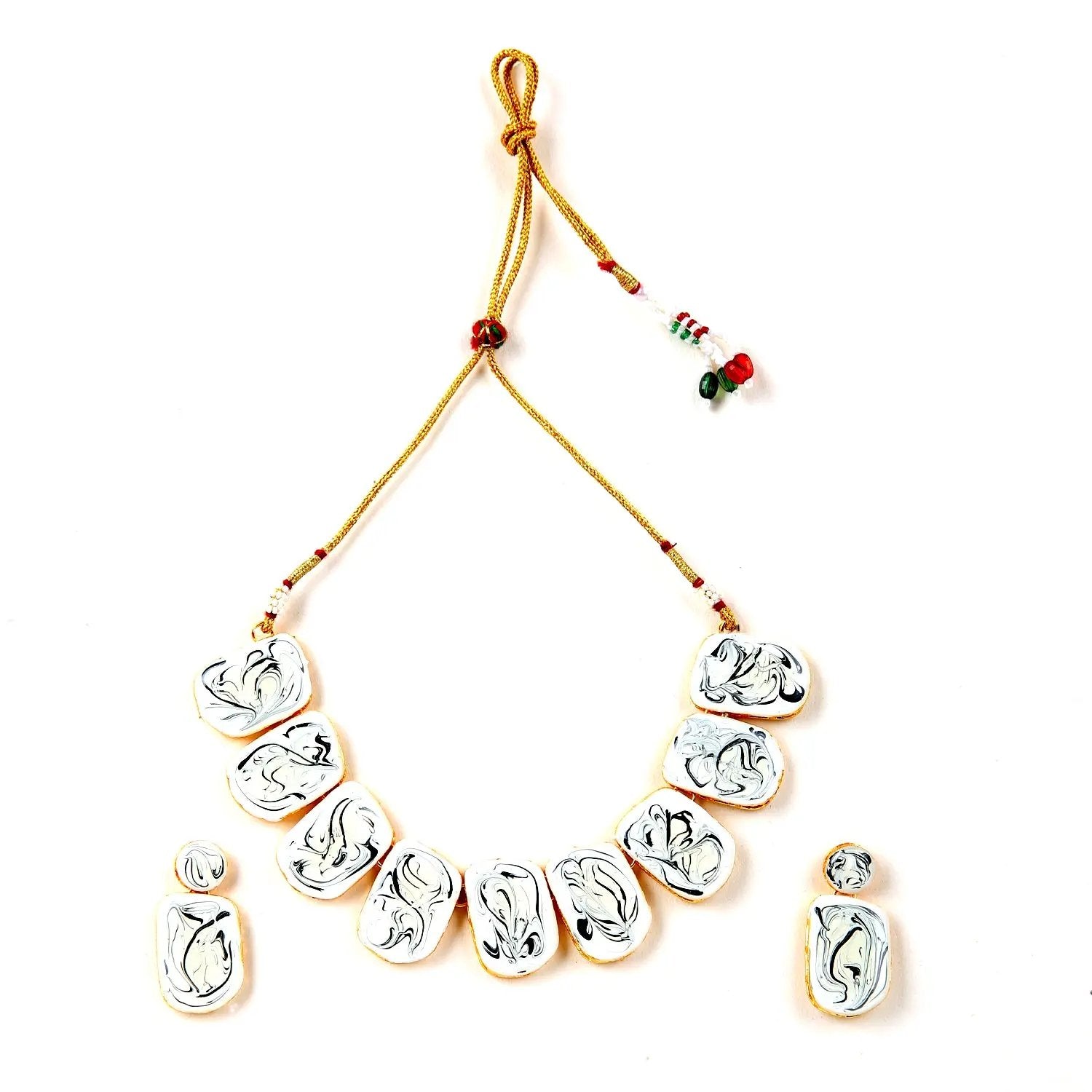 Sizzle Jewels Elegant Handmade White Marble Look Heavy Stone Necklace Set SIZZLE JEWELS