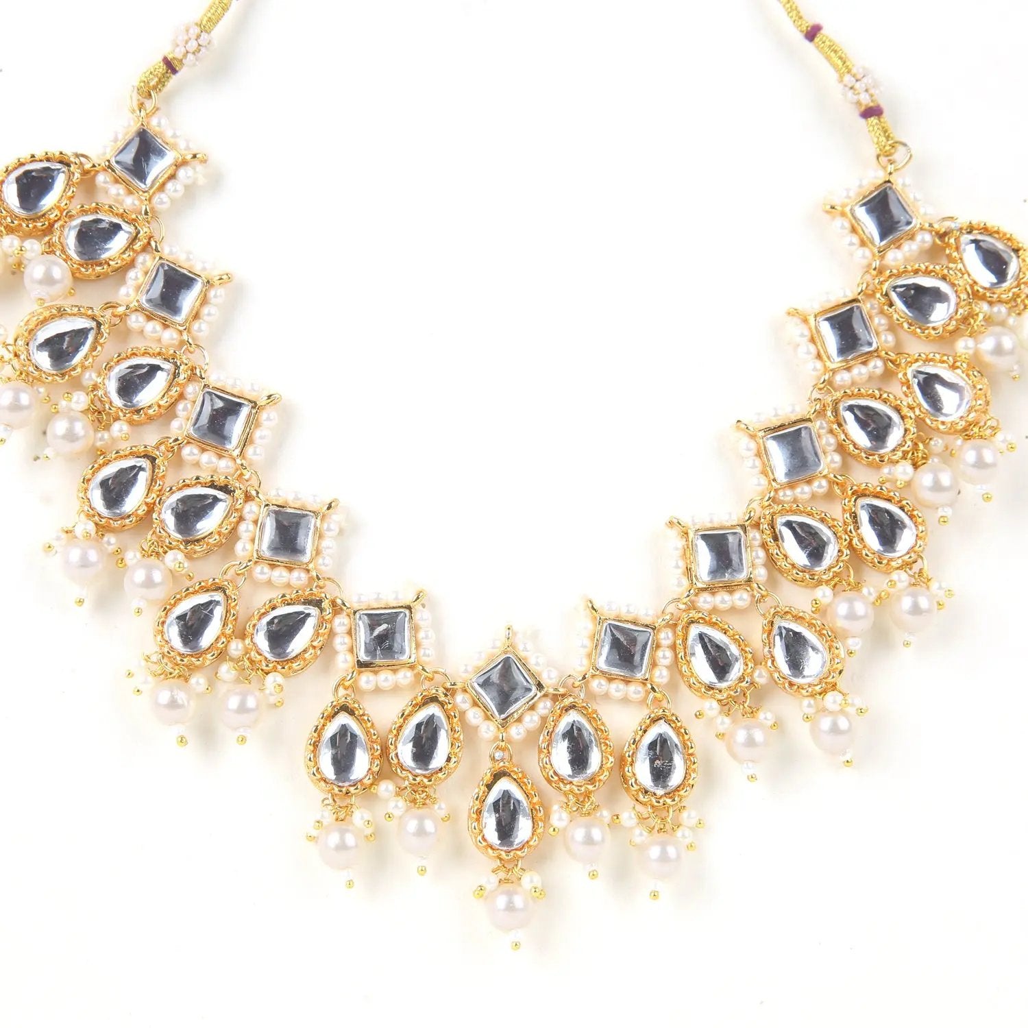 Sizzle Jewels Royal Kundan Pearl Bridal Necklace Set with Earrings and Maang Tikka SIZZLE JEWELS
