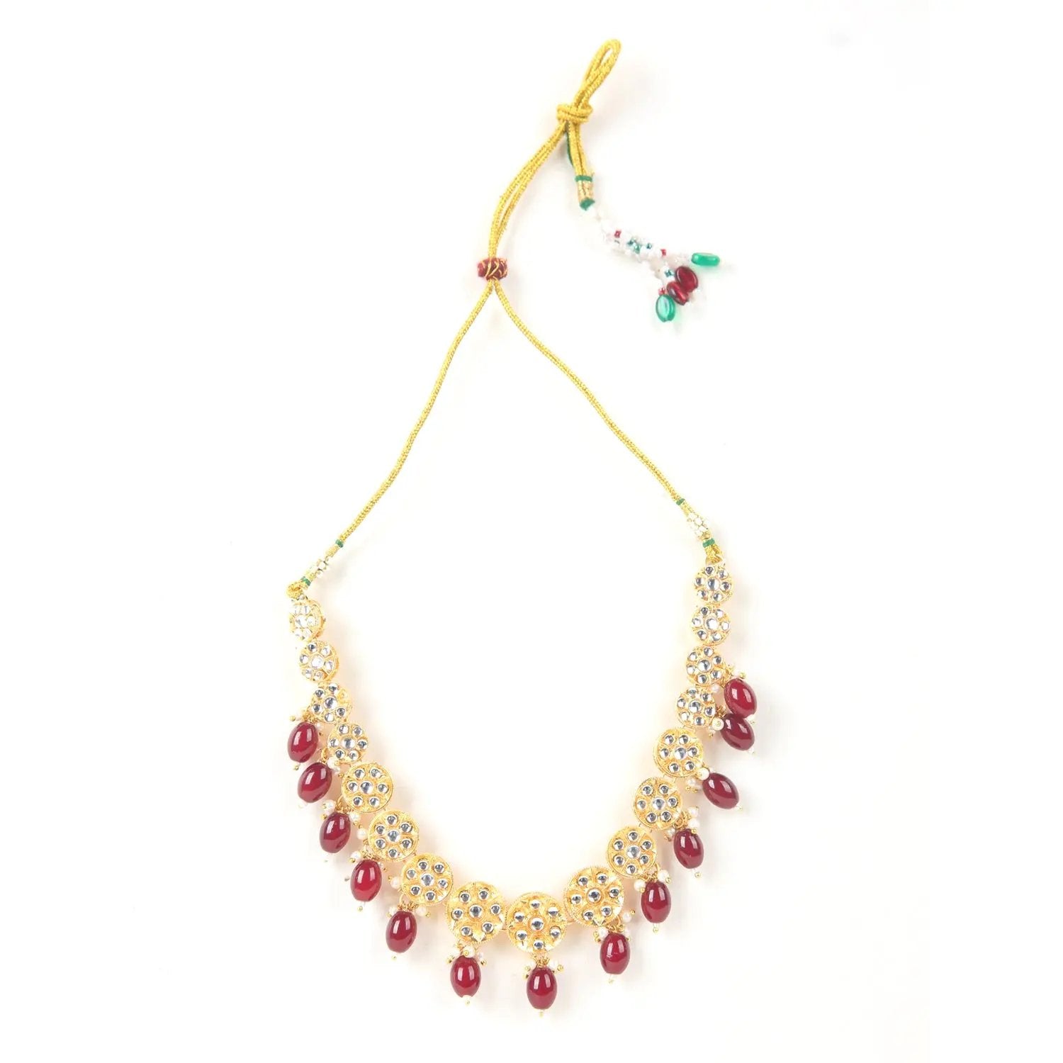 Sizzle Jewels Kundan Gold-Plated Necklace Set with Maroon Beads and Matching Earrings SIZZLE JEWELS