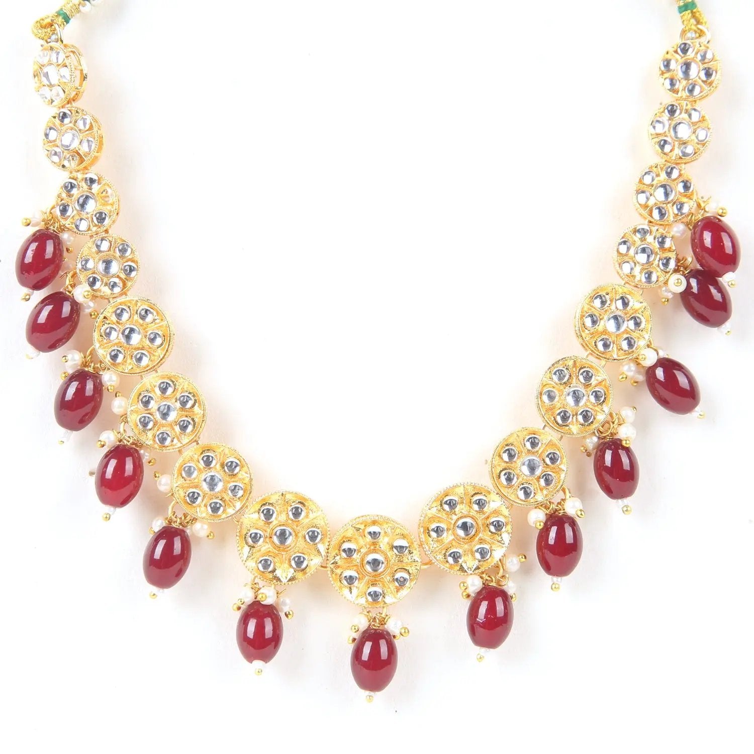 Sizzle Jewels Kundan Gold-Plated Necklace Set with Maroon Beads and Matching Earrings SIZZLE JEWELS