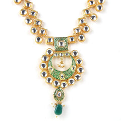 Sizzle Jewels Traditional Long Kundan Green Meenakari Necklace Set with Earrings SIZZLE JEWELS