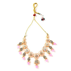 Sizzle Jewels Handcrafted Kundan Necklace Set with Baby Pink Beads and Maang Tikka SIZZLE JEWELS