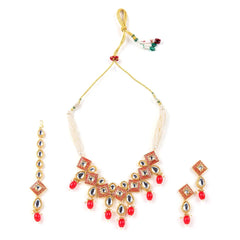 Sizzle Jewels Elegant Red and Gold Kundan Bridal Jewelry Set – Traditional Necklace with Earrings and Maang Tikka SIZZLE JEWELS