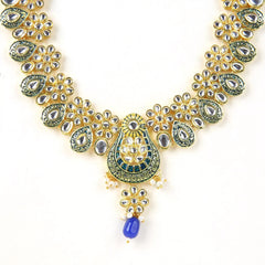 Sizzle Jewels Royal Blue and Green Kundan Bridal Jewelry Set – Traditional Necklace with Earrings & Maang Tikka SIZZLE JEWELS