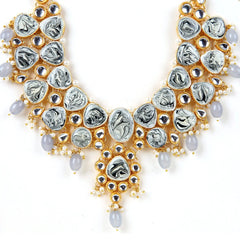 Sizzle Jewels Royal Kundan Bridal Set – Handcrafted Silver and Gold Polki Necklace with Earrings and Maang Tikka SIZZLE JEWELS