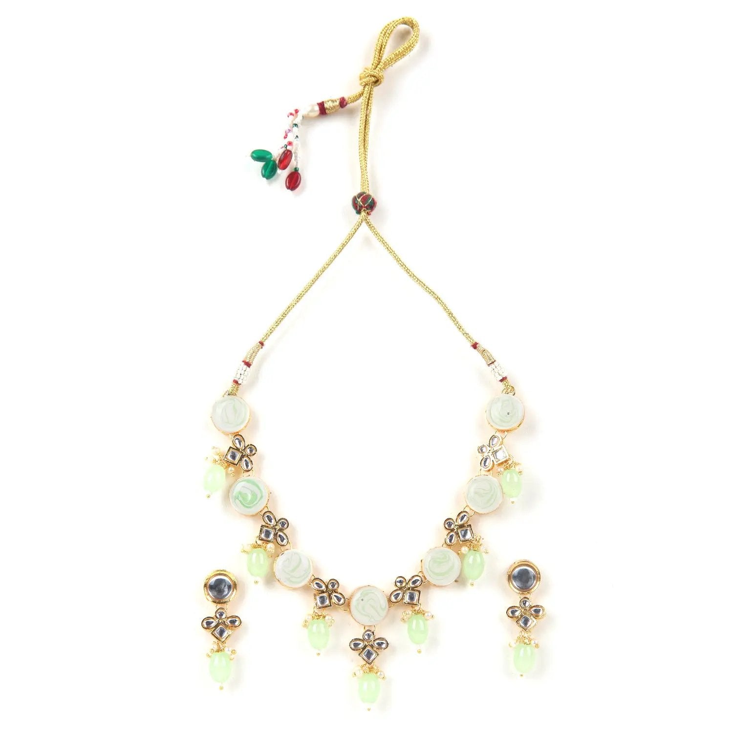 Sizzle Jewels Charming Green Bead and White Stone Necklace Set SIZZLE JEWELS