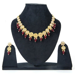 Sizzle Jewels Kundan Gold-Plated Necklace Set with Maroon Beads and Matching Earrings SIZZLE JEWELS