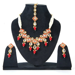 Sizzle Jewels Elegant Red and Gold Kundan Bridal Jewelry Set – Traditional Necklace with Earrings and Maang Tikka SIZZLE JEWELS