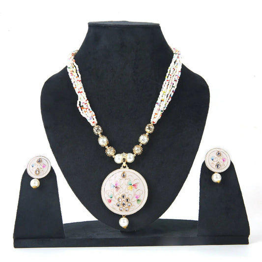 Handcrafted Meenakari Pendant Necklace Set with Multicolor Beads & Earrings – Traditional Indian Jewelry SIZZLE JEWELS