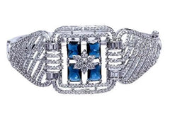 Exquisite American Diamond Free Size Bracelet with Royal Blue Accent SIZZLE JEWELS