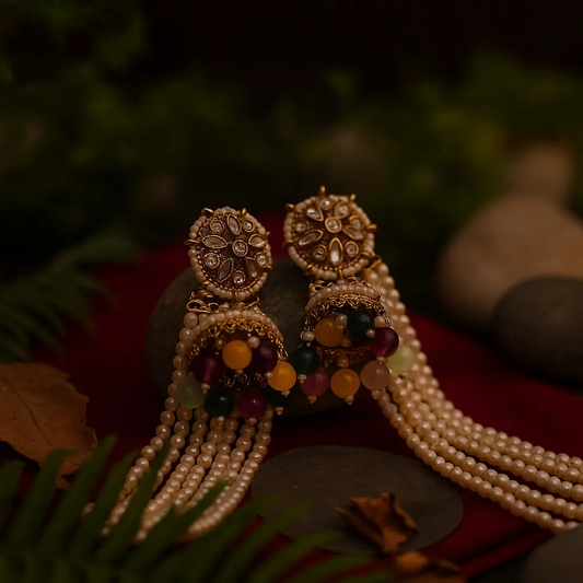 Traditional Kundan Pearl Earrings with Colorful Beads – Bridal & Festive Jewelry SIZZLE JEWELS