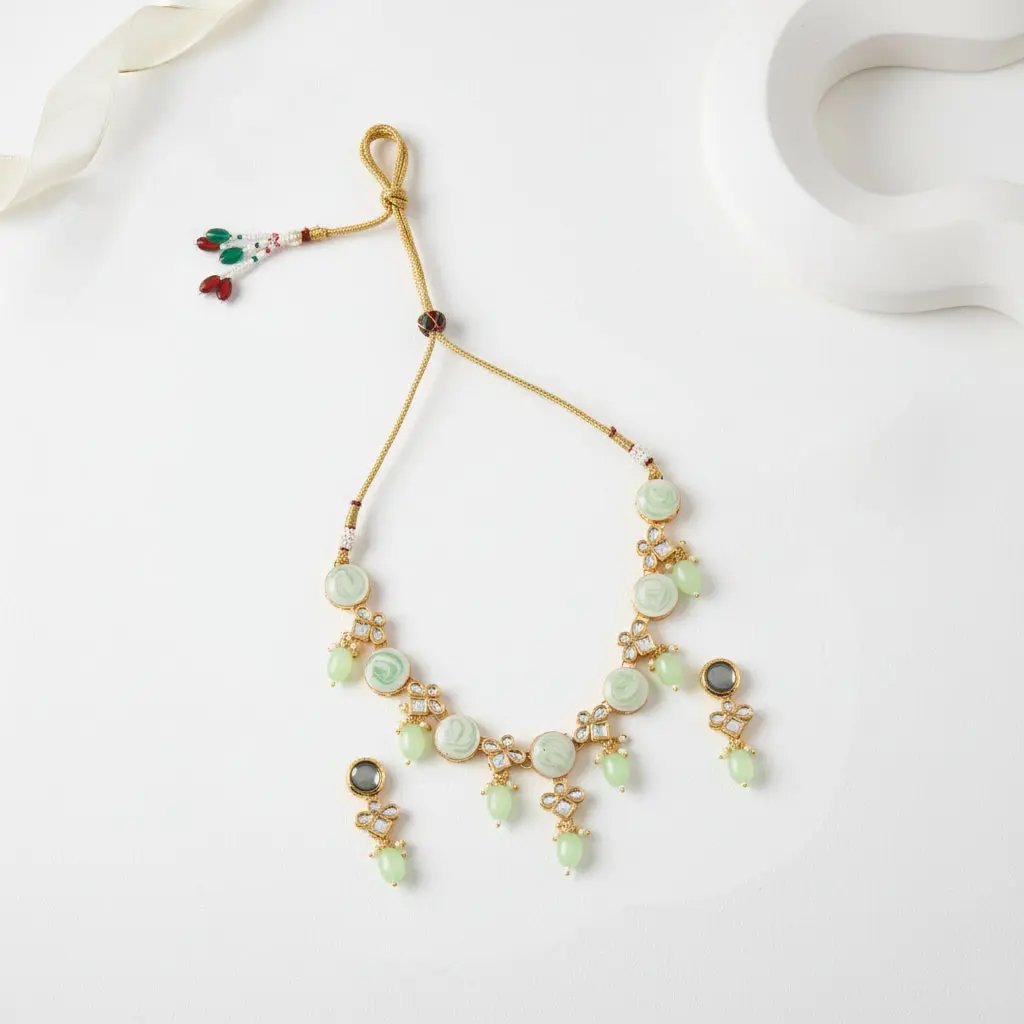 Sizzle Jewels Charming Green Bead and White Stone Necklace Set SIZZLE JEWELS