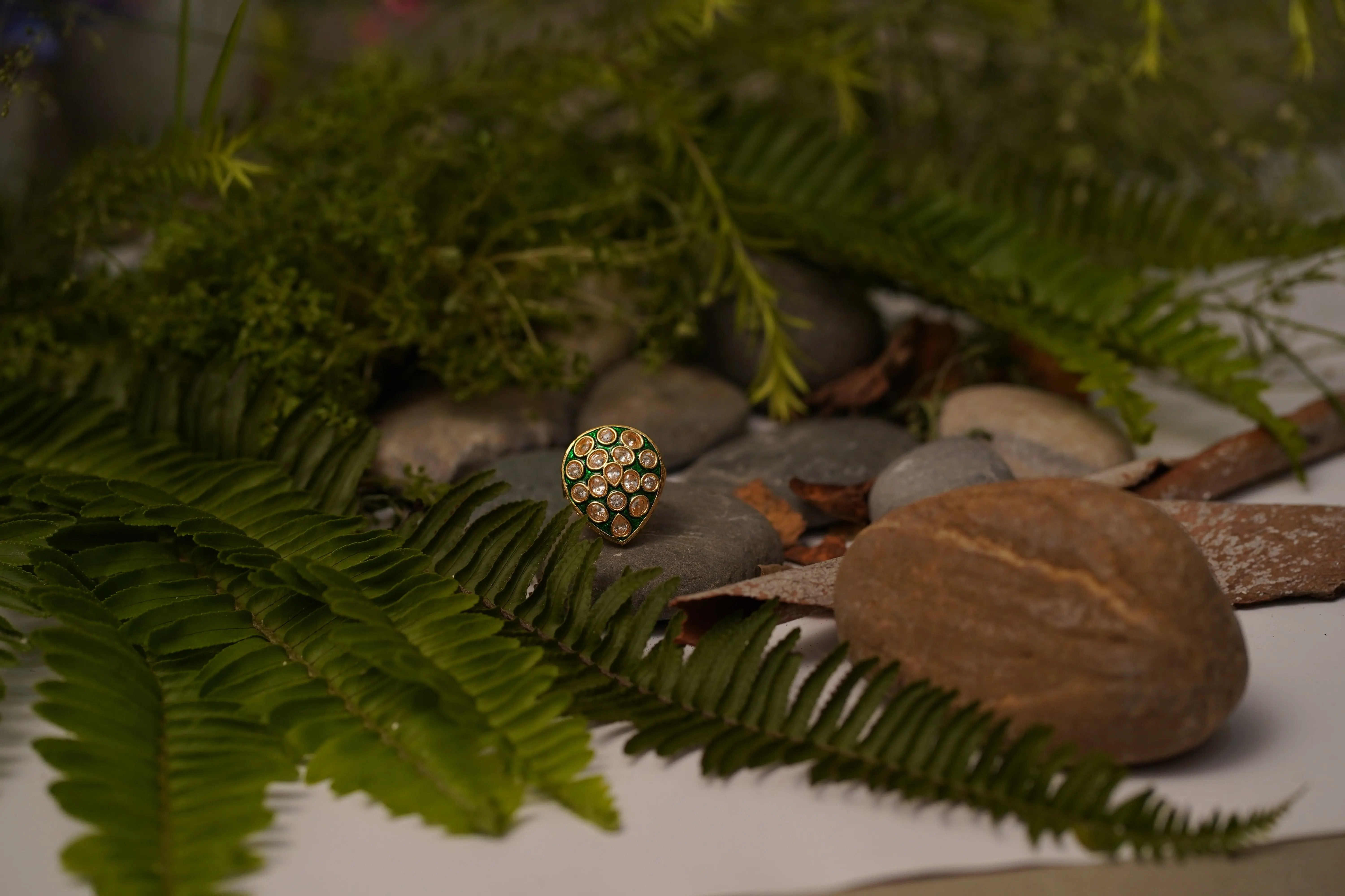 Elegant Polki Style Adjustable Ring for Women & Girls | Traditional Gold-Tone Stone Studded Jewelry SIZZLE JEWELS