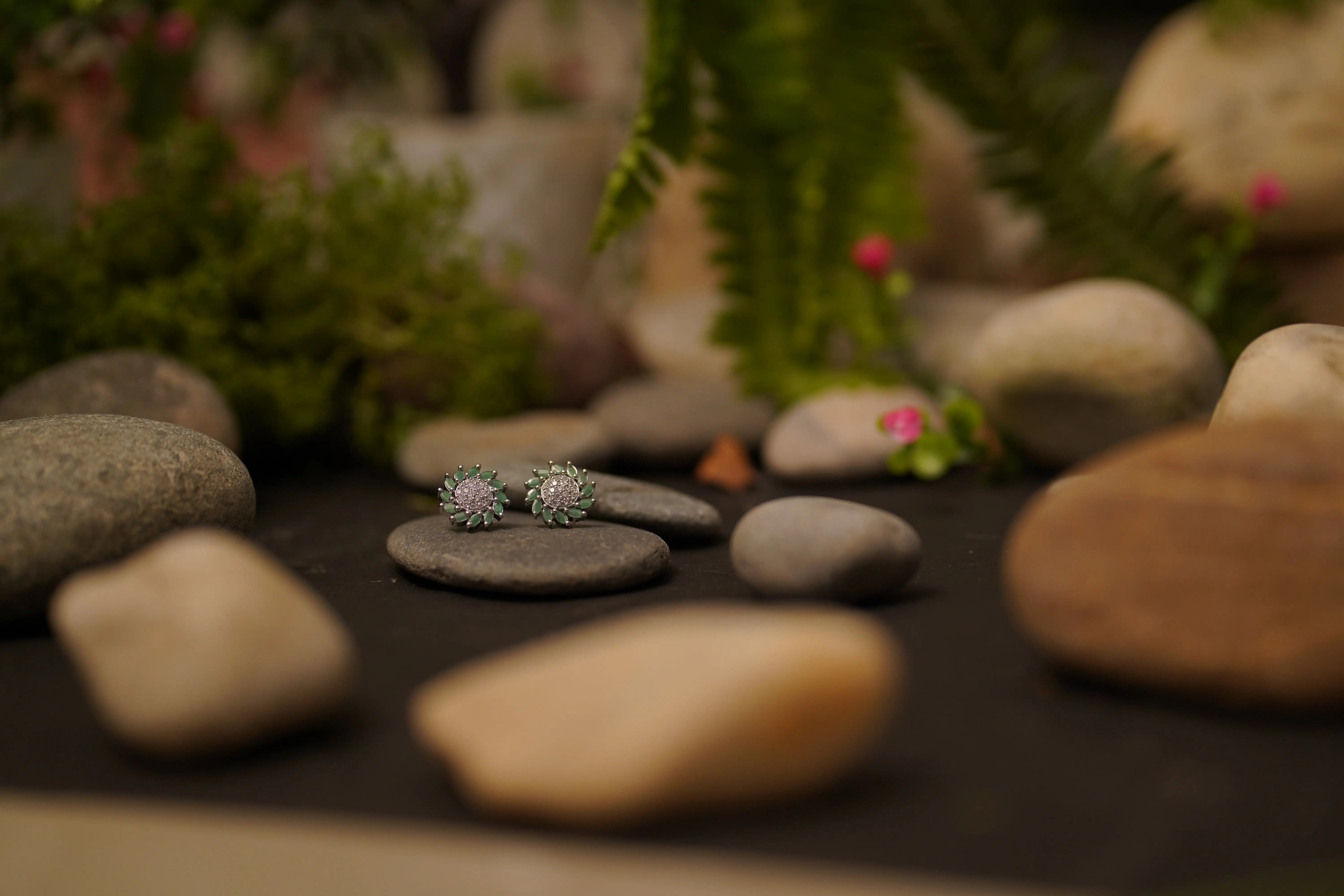 ✨ Floral Green Stone Stud Earrings – Elegant American Diamond Daily Wear Jewelry for Women & Girls ✨ SIZZLE JEWELS