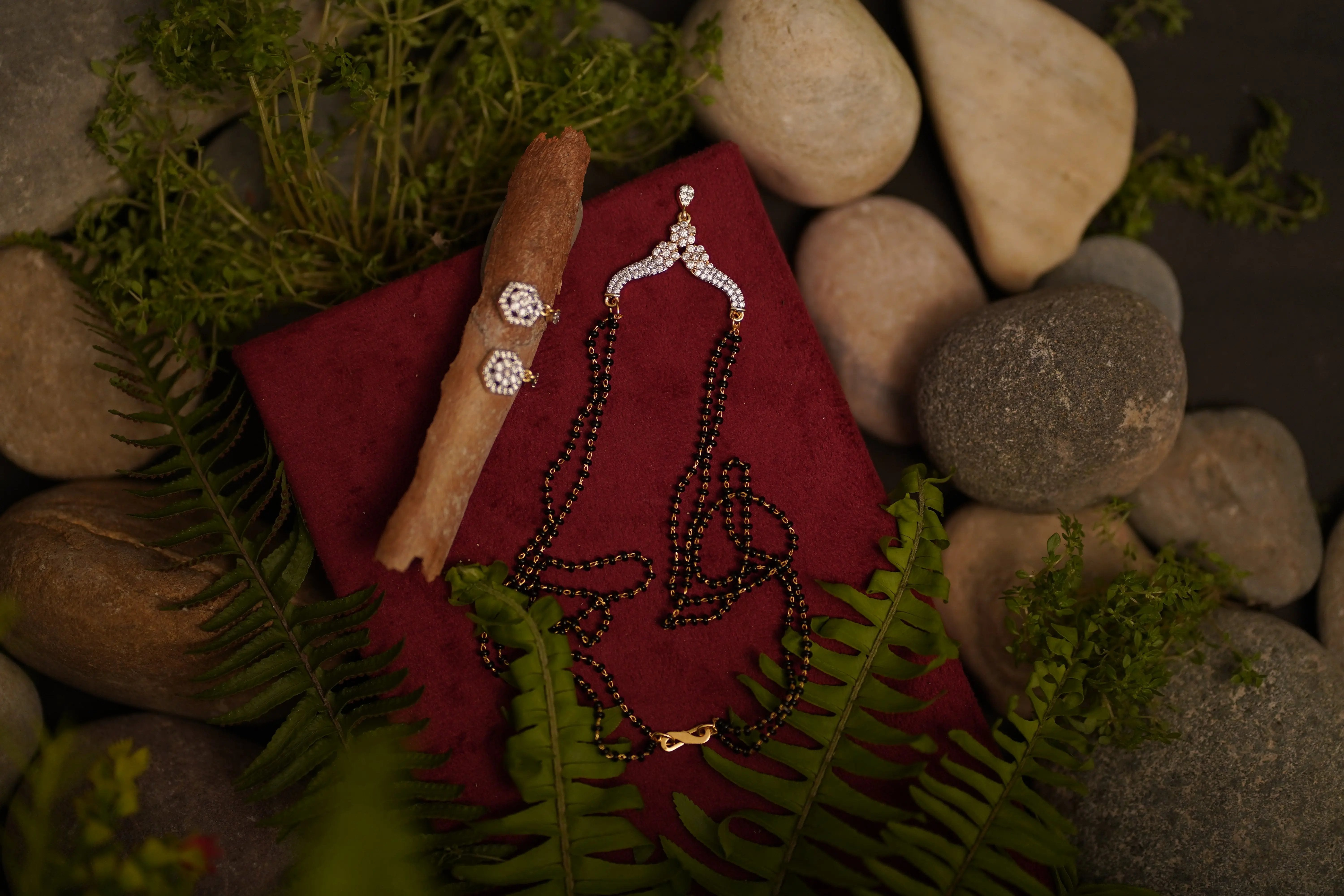 Designer Diamond Mangalsutra with Double Chain & Matching Earrings Set SIZZLE JEWELS