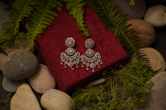 ✨ Elegant American Diamond Chandelier Earrings for Women & Girls – Sparkling Silver Finish | Party Wear, Wedding & Festive Jewelry ✨ SIZZLE JEWELS