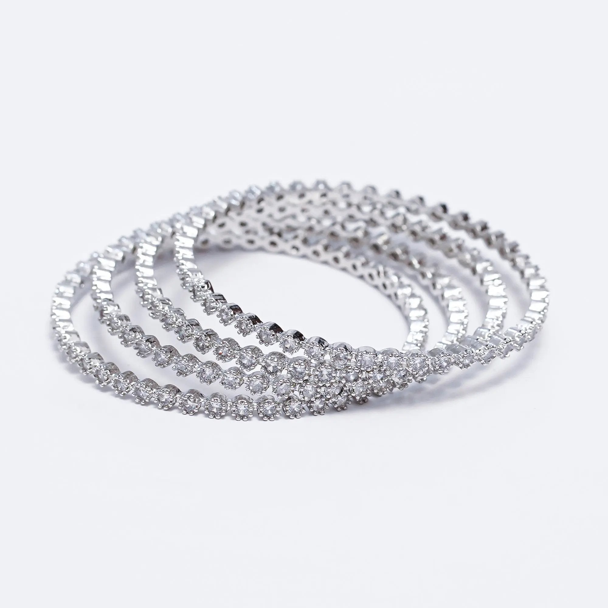 ✨ Elegant American Diamond Bangles Set – Sparkling Silver Finish ✨ SIZZLE JEWELS