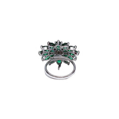 Elegant Silver-Plated Emerald Floral Adjustable Ring for Women & Girls. SIZZLE JEWELS