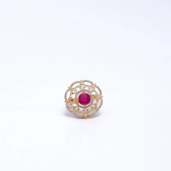 Elegant Gold-Plated Adjustable Ring with Ruby Stone & CZ Diamonds – Statement Cocktail Ring SIZZLE JEWELS