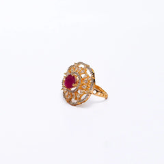 Elegant Gold-Plated Adjustable Ring with Ruby Stone & CZ Diamonds – Statement Cocktail Ring SIZZLE JEWELS