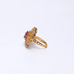 Elegant Gold-Plated Adjustable Ring with Ruby Stone & CZ Diamonds – Statement Cocktail Ring SIZZLE JEWELS