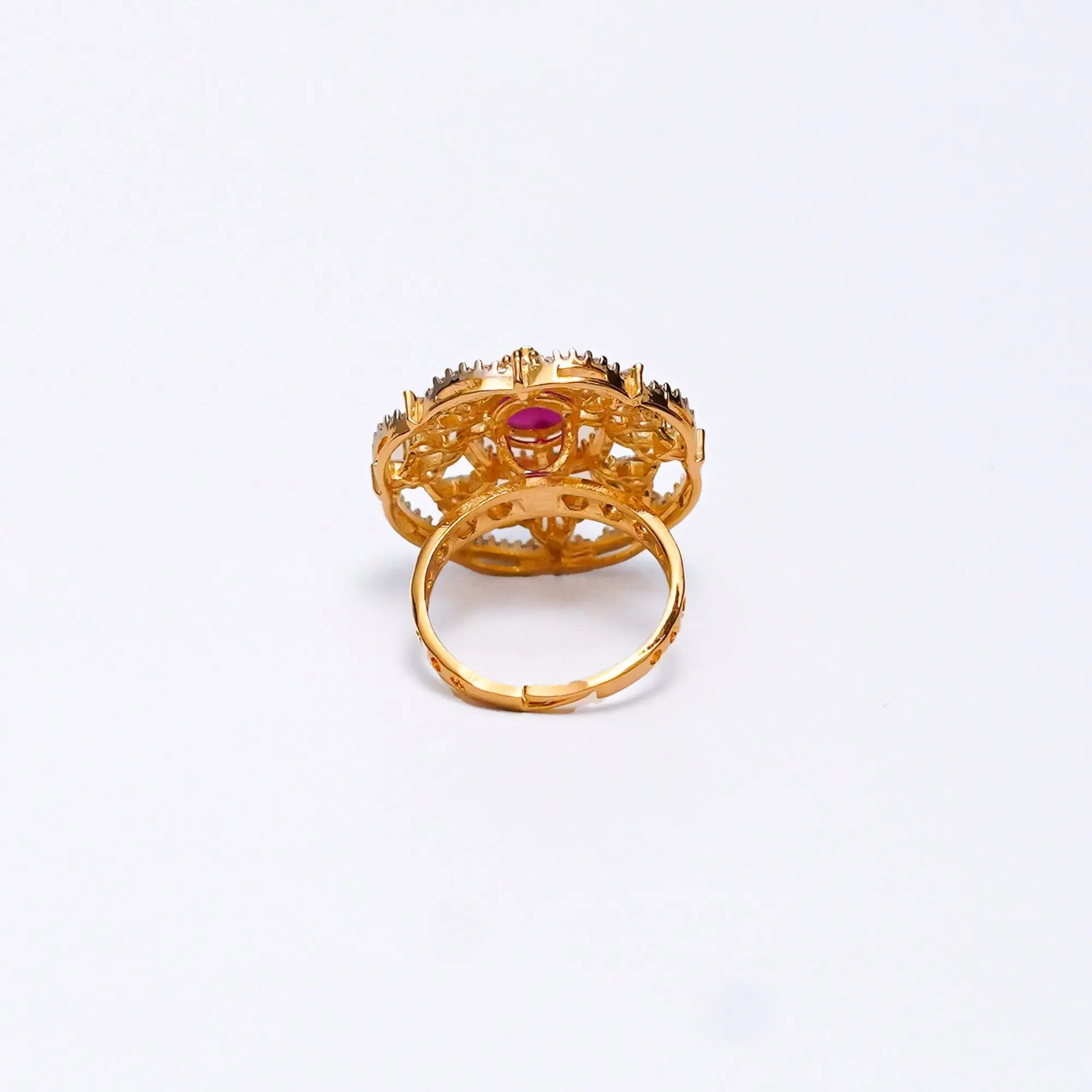 Elegant Gold-Plated Adjustable Ring with Ruby Stone & CZ Diamonds – Statement Cocktail Ring SIZZLE JEWELS