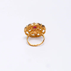 Elegant Gold-Plated Adjustable Ring with Ruby Stone & CZ Diamonds – Statement Cocktail Ring SIZZLE JEWELS