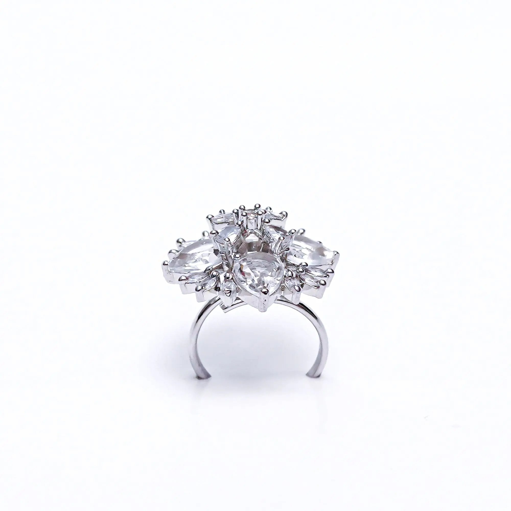Luxury Silver-Plated Statement Ring with Sparkling CZ Stones – Elegant Cocktail & Party Jewelry for Women SIZZLE JEWELS
