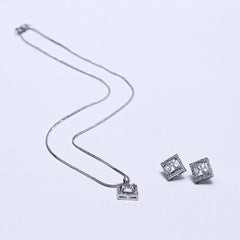 Elegant Silver-Plated Square Pendant Necklace & Earrings Set – Timeless Party & Wedding Jewelry for Women SIZZLE JEWELS