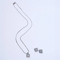 Elegant Silver-Plated Square Pendant Necklace & Earrings Set – Timeless Party & Wedding Jewelry for Women SIZZLE JEWELS