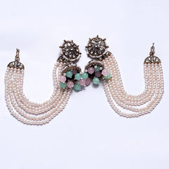 Traditional Kundan & Pearl Earrings with Green and Pink Beads – Bridal & Festive Jewelry Set SIZZLE JEWELS