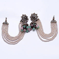Traditional Kundan & Pearl Earrings with Green and Pink Beads – Bridal & Festive Jewelry Set SIZZLE JEWELS