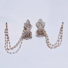 Traditional Pearl Jhumka Earrings with Kundan & Double Layered Ear Chain ā Bridal & Festive Jewelry SIZZLE JEWELS