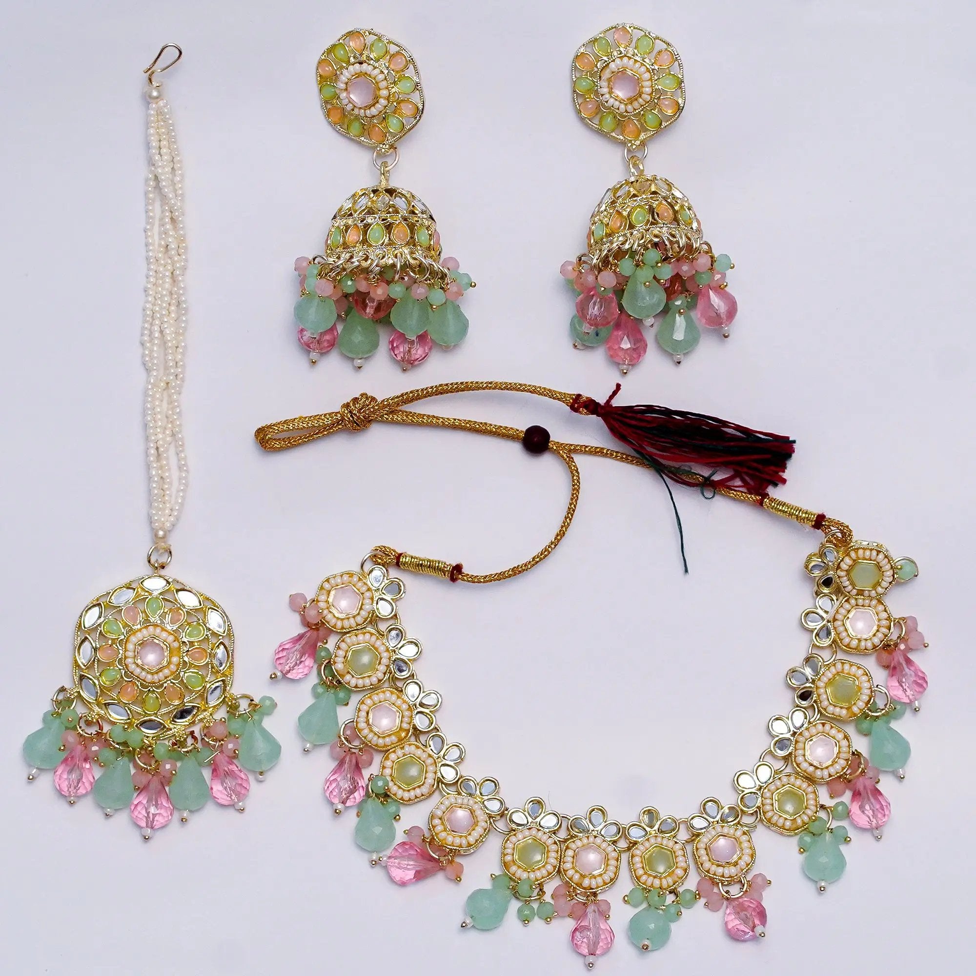 Luxury Kundan Pearl Choker Necklace Set with Earrings & Maang Tikka β Bridal & Festive Jewelry SIZZLE JEWELS