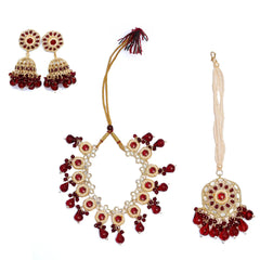 Bridal Kundan Necklace Set with Red Beads, Earrings & Maang Tikka – Traditional Indian Wedding Jewelry SIZZLE JEWELS