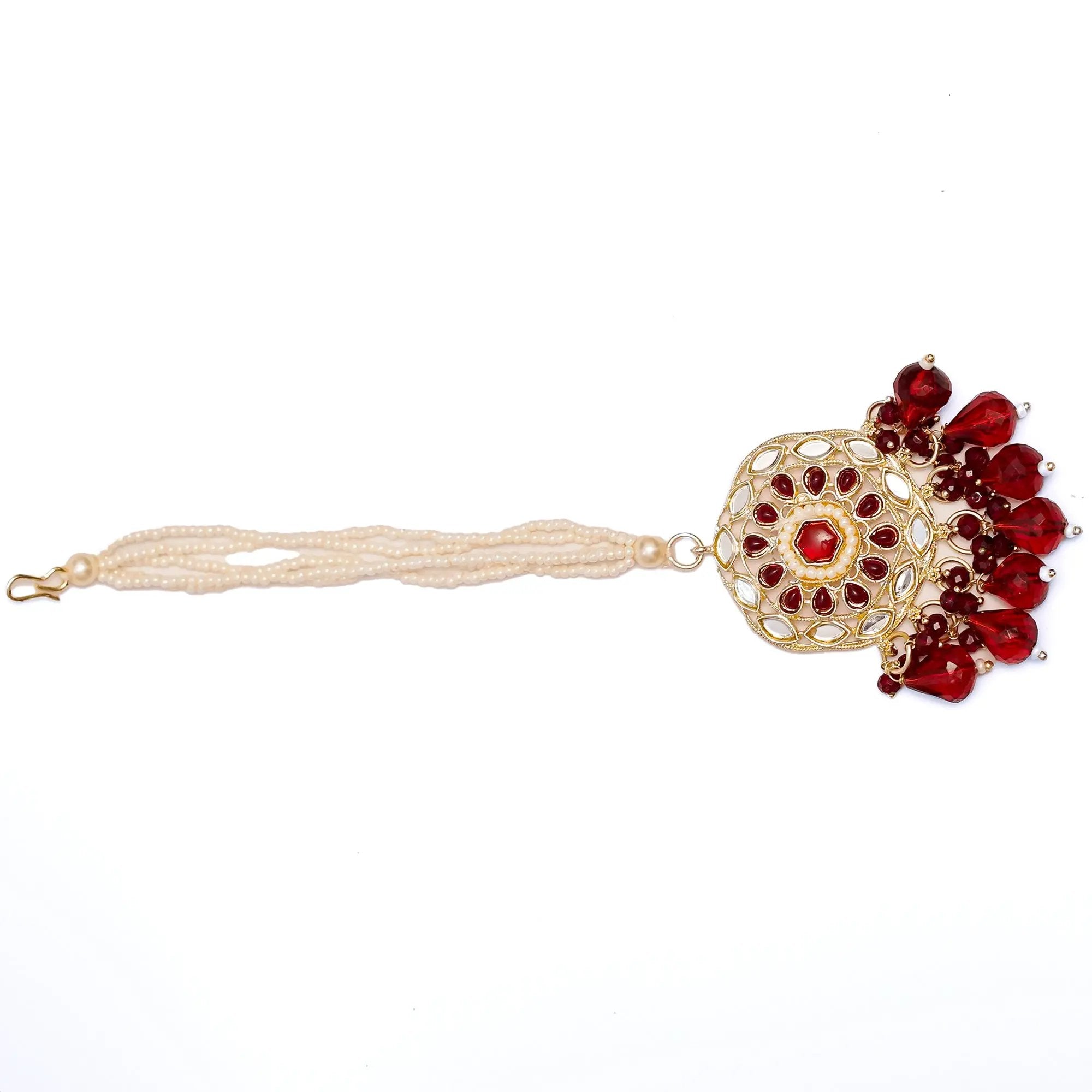 Bridal Kundan Necklace Set with Red Beads, Earrings & Maang Tikka – Traditional Indian Wedding Jewelry SIZZLE JEWELS