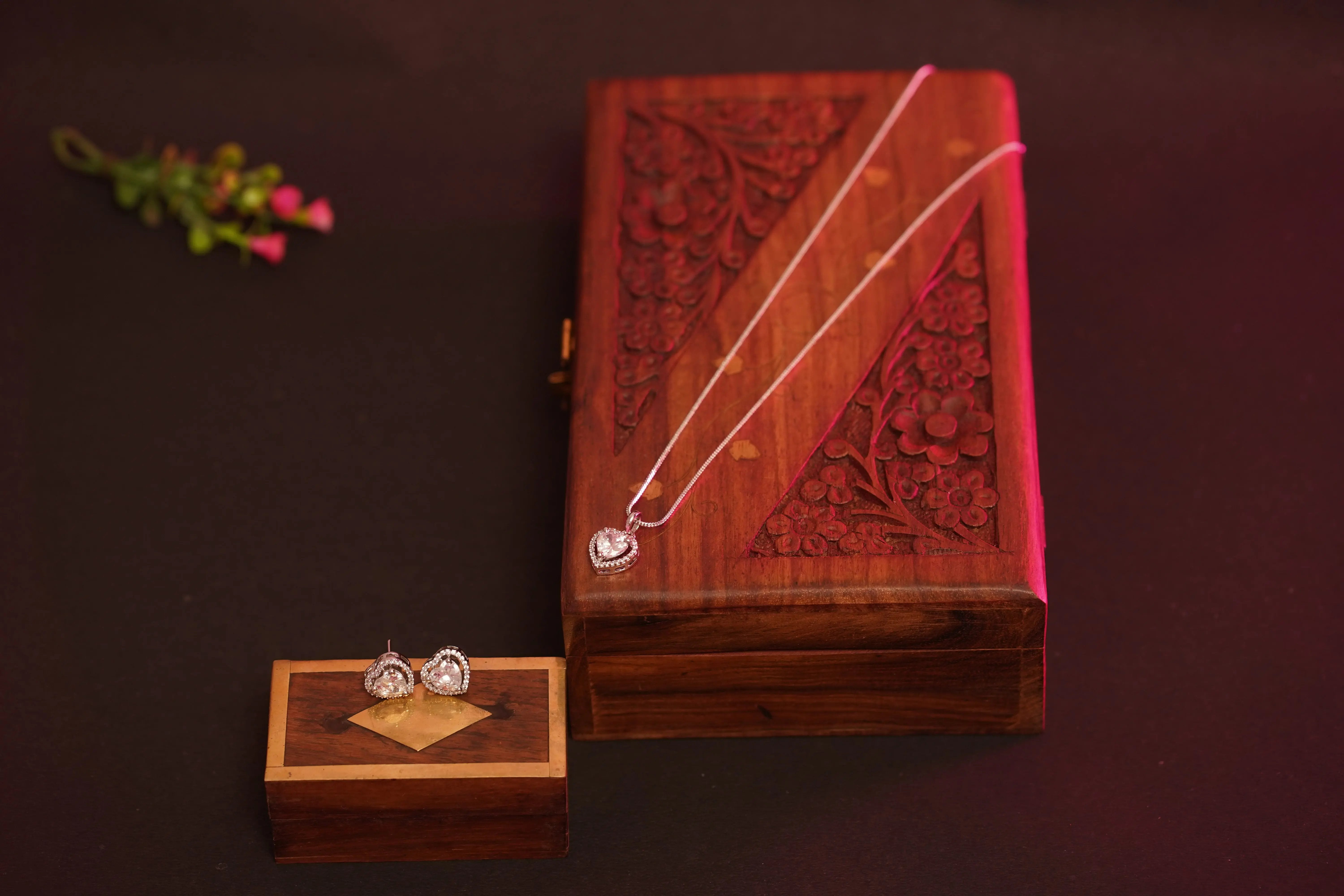 ✨ Heart Shape American Diamond Pendant with Matching Earrings – Elegant Silver Finish Jewelry Set for Women ✨ SIZZLE JEWELS