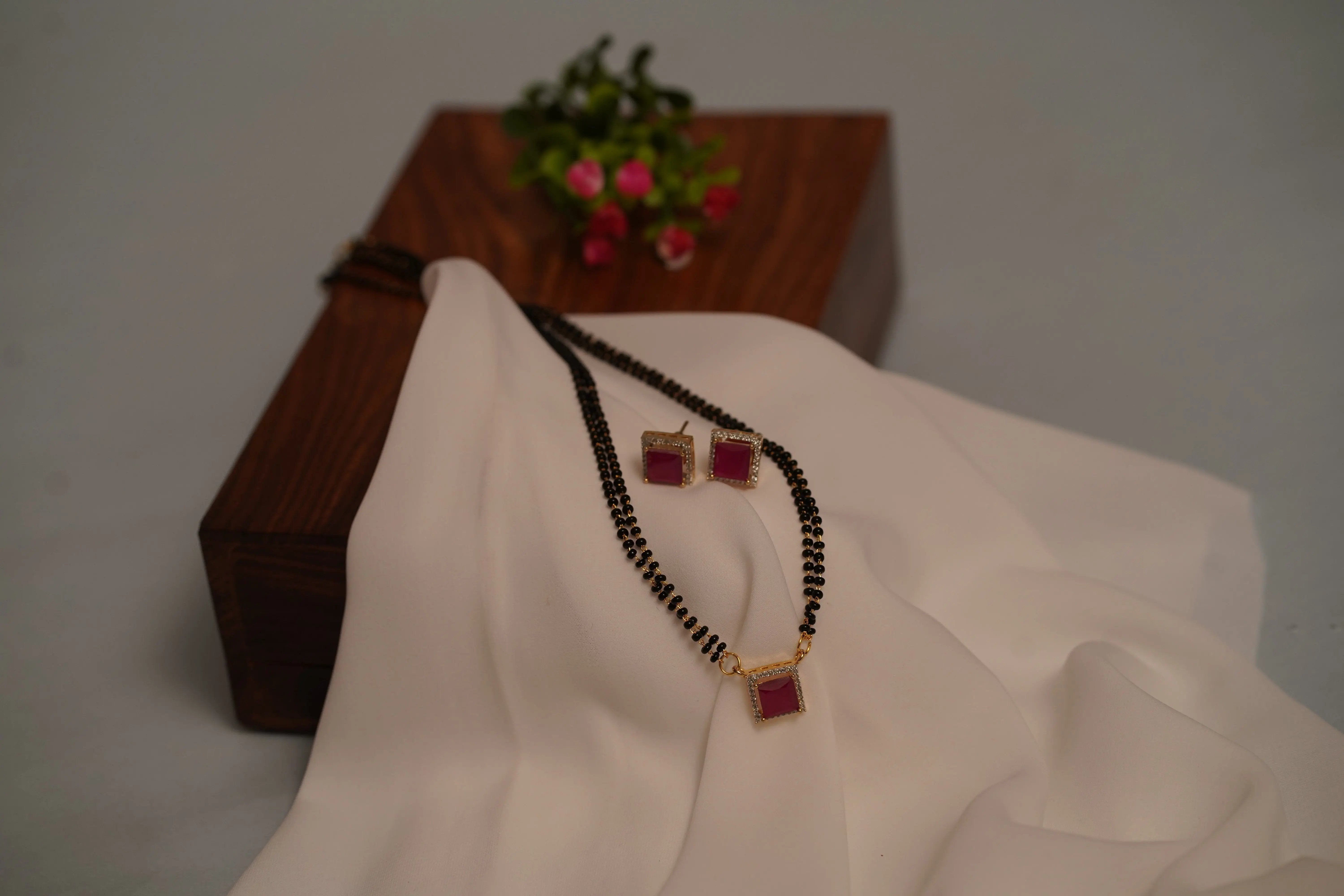 ✨ Trendy Square Pendant Mangalsutra with Ruby Red Stones – Celebrity Style Daily Wear Mangalsutra for Women ✨ SIZZLE JEWELS
