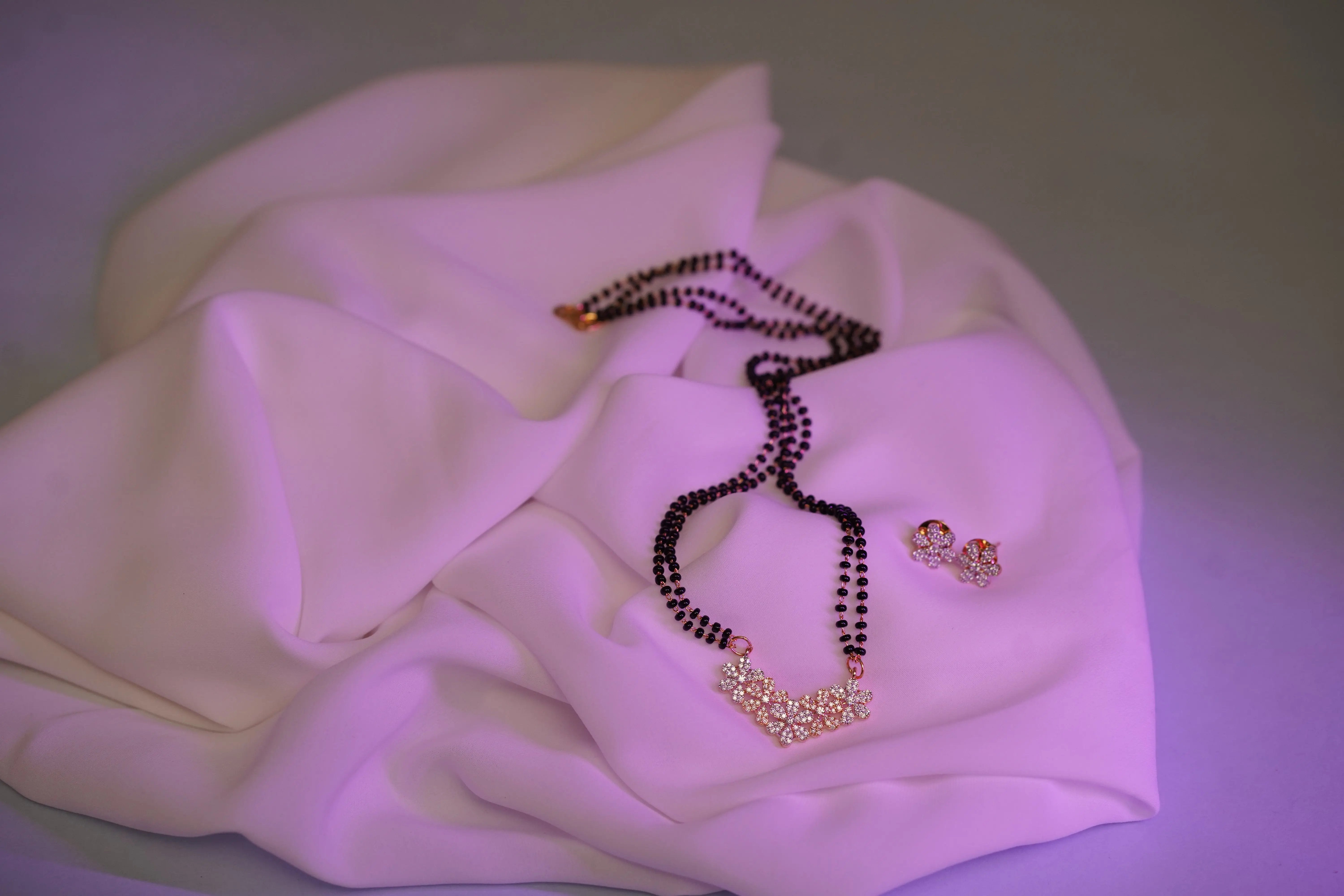 Elegant American Diamond Floral Mangalsutra with Earrings SIZZLE JEWELS