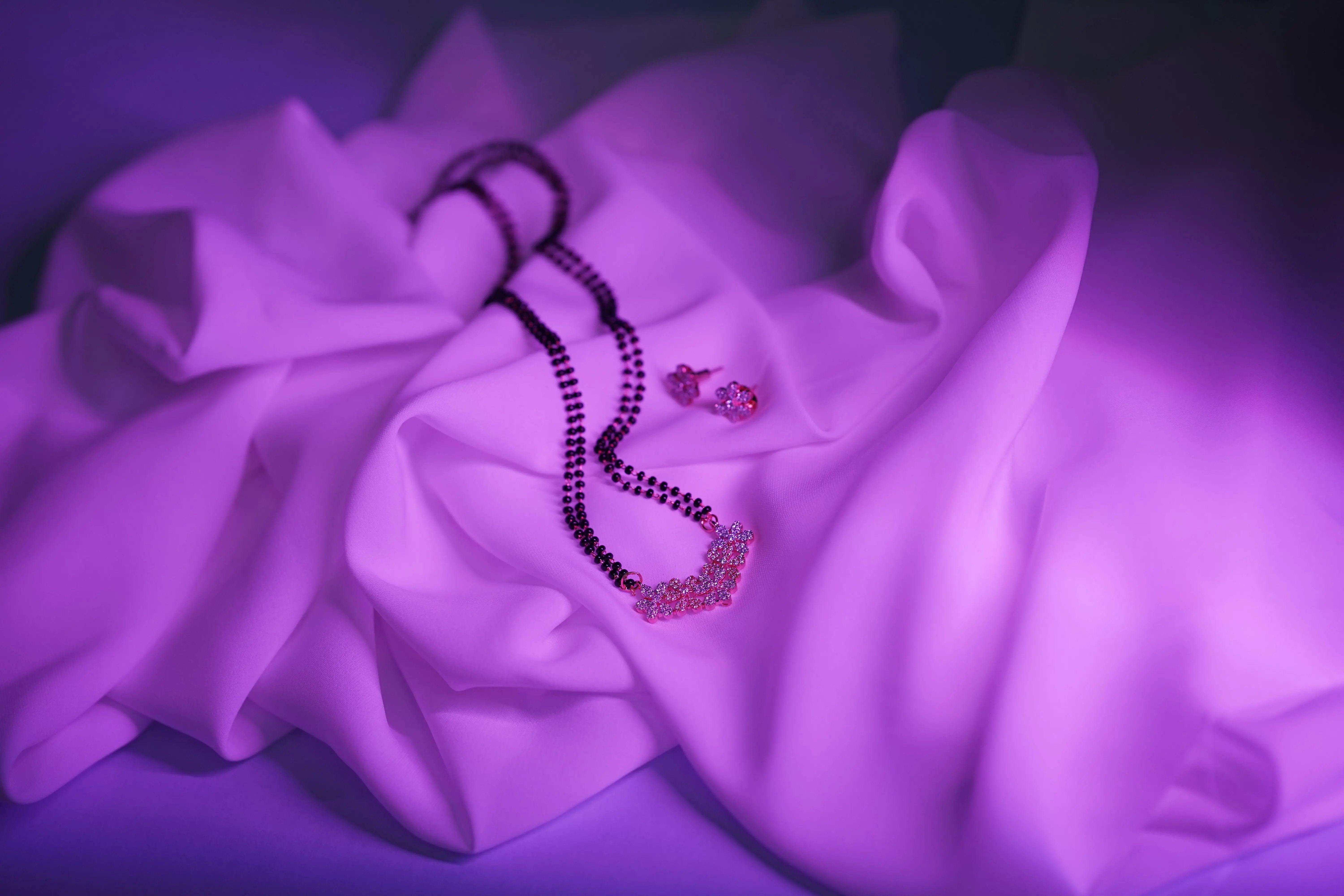 Elegant American Diamond Floral Mangalsutra with Earrings SIZZLE JEWELS