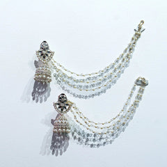 Traditional Pearl Jhumka Earrings with Kundan & Double Layered Ear Chain ā Bridal & Festive Jewelry SIZZLE JEWELS