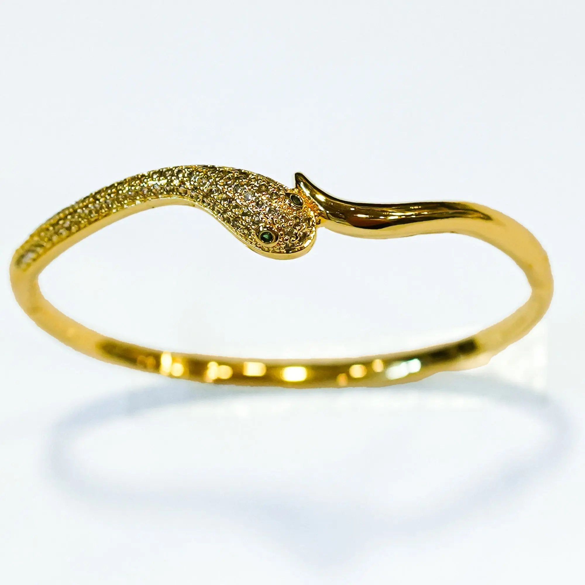 Elegant Gold Snake Design Bracelet with Sparkling Stone Accents SIZZLE JEWELS