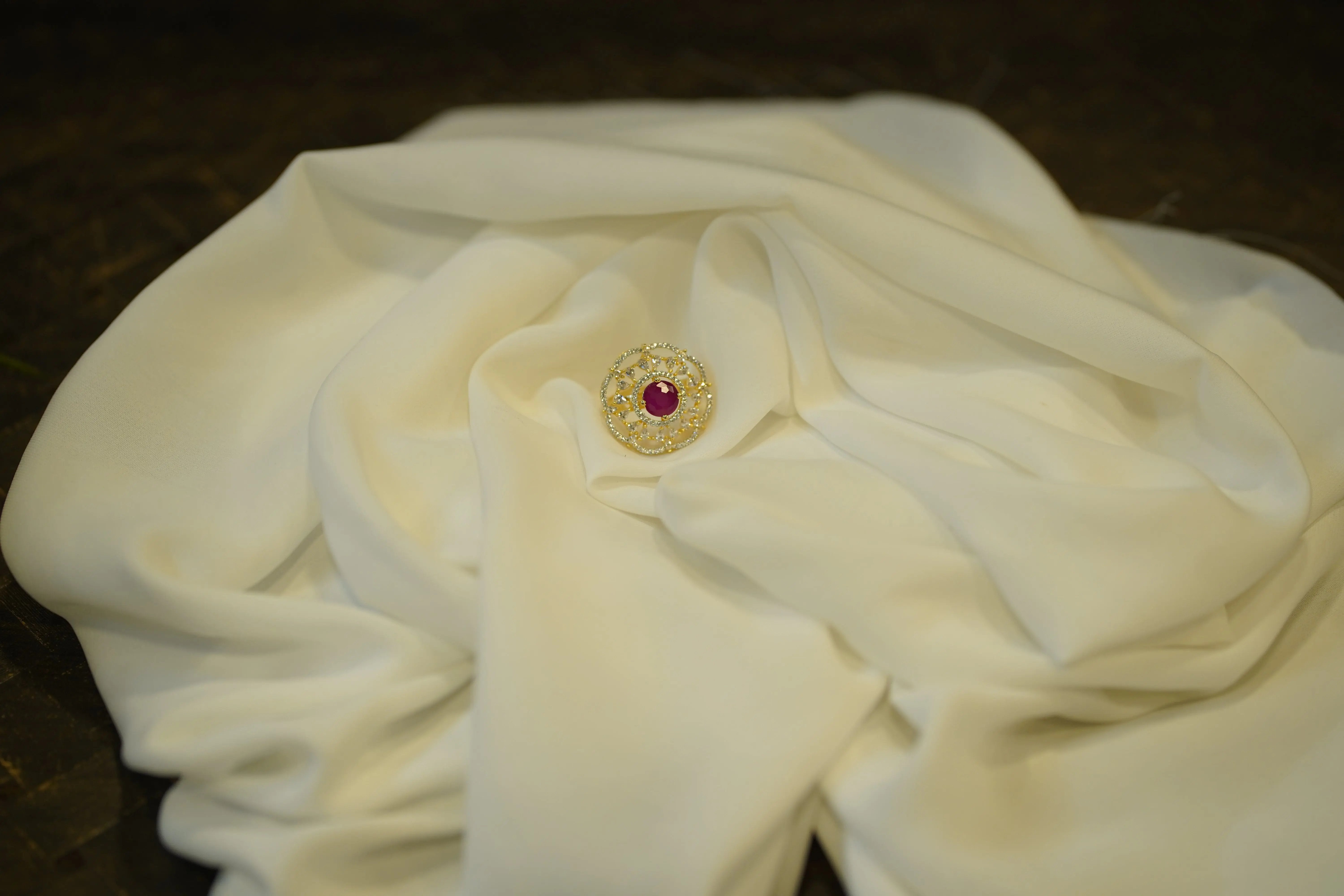 Elegant Gold-Plated Adjustable Ring with Ruby Stone & CZ Diamonds – Statement Cocktail Ring SIZZLE JEWELS