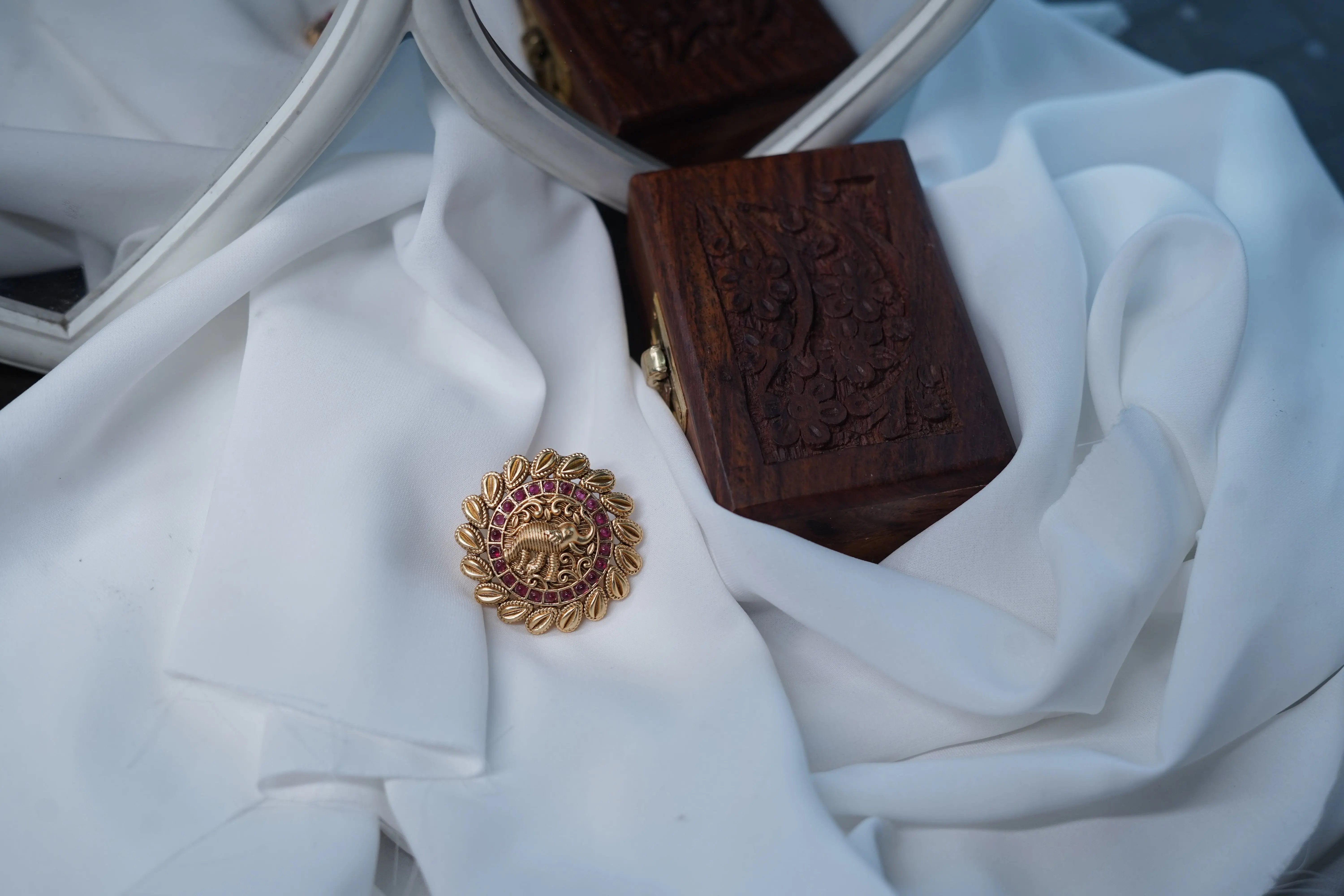 ✨ Traditional Elephant Design Adjustable Ring – Antique Gold Polish with Ruby Stones for Women & Girls ✨ SIZZLE JEWELS