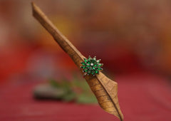 Elegant Silver-Plated Emerald Floral Adjustable Ring for Women & Girls. SIZZLE JEWELS