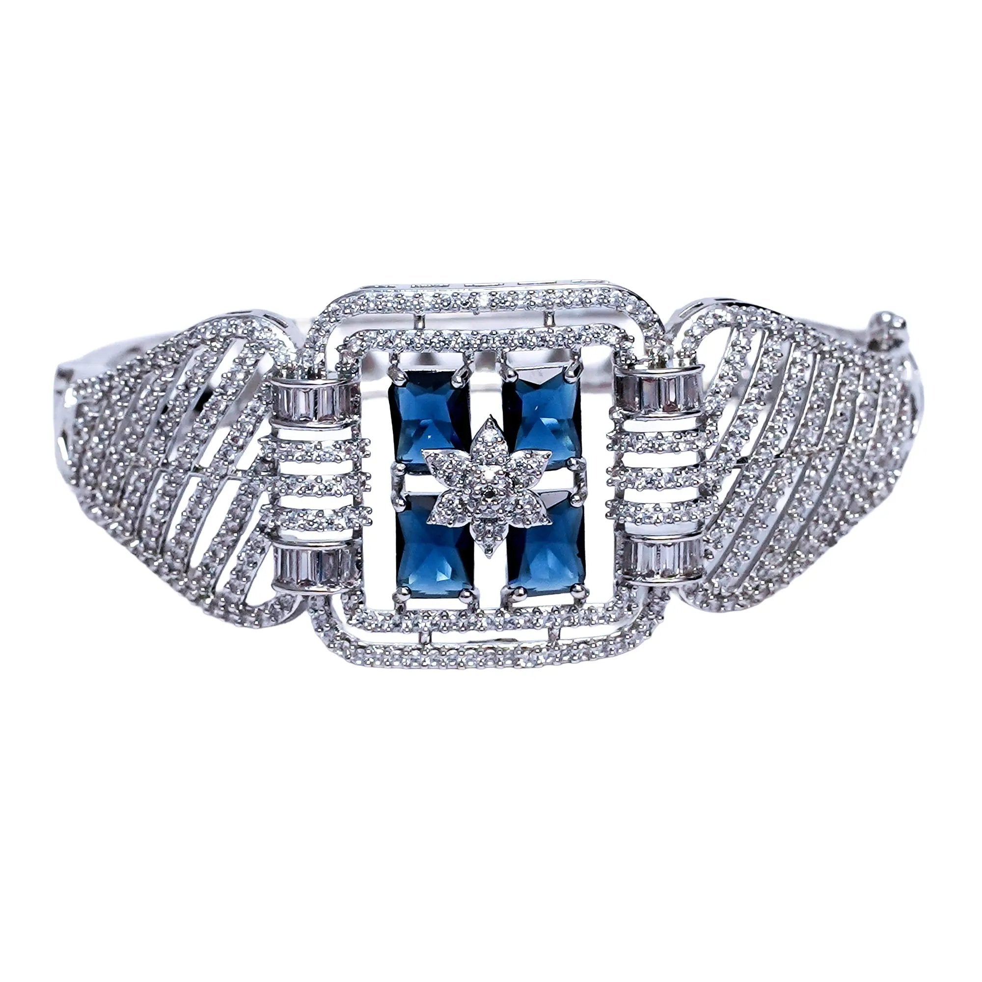 Exquisite American Diamond Free Size Bracelet with Royal Blue Accent SIZZLE JEWELS